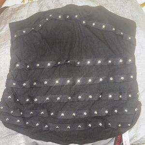 SHEIN ROMWE Strapless Black Studded Blouse